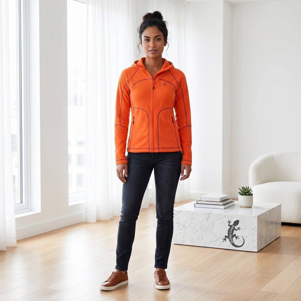 Millet Fleece Jacket Womens Small Orange Full Zip Hood Technical Hiking MIV4762 - Picture 3 of 16